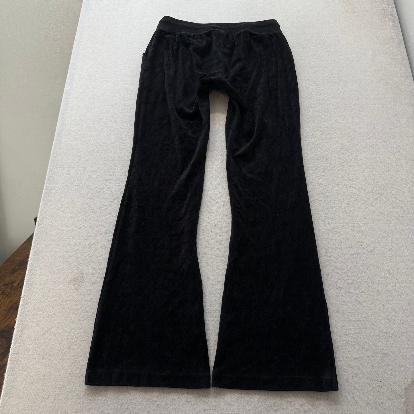 Juicy Couture Women's Black Velour Flared Track Pant Drawstring Dog Logo Size M