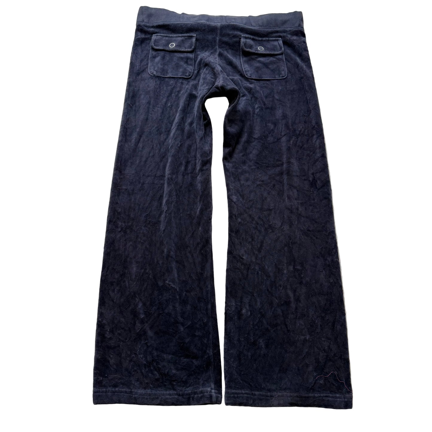Vintage Juicy Couture Women's Navy Velour Wide Leg Track Pant Back Pocket Size S
