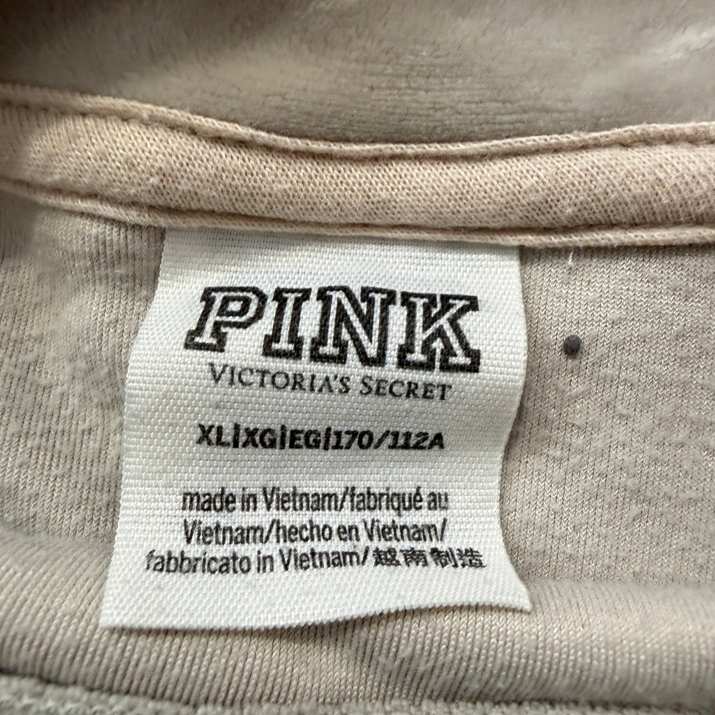 Victoria's Secret PINK Women's Tan Plush Velour Back Logo Sweatshirt Top Size XL