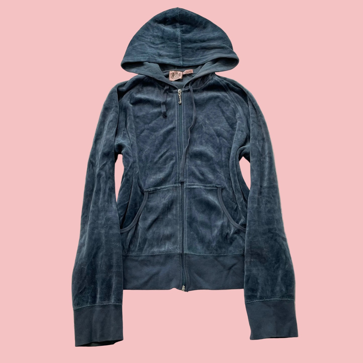 Vintage Juicy Couture Women's Slate Blue Velour Zip-Up Hoodie Drawstring Size L