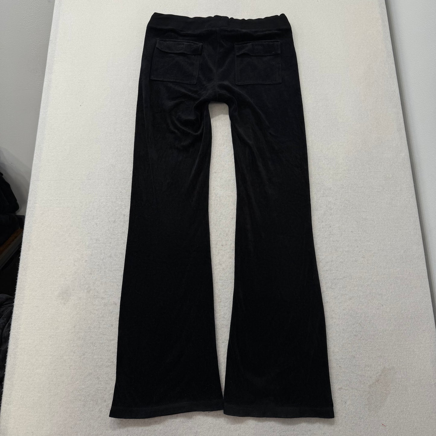 Juicy Couture Black Velour Tracksuit Set Zip Up Hoodie & Flared Pant Logo Size M