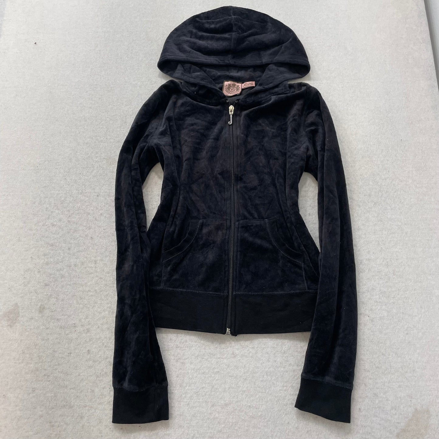Vintage Juicy Couture Scottie Dog Women's Charcoal Gray Velour Hoodie Y2k Size L