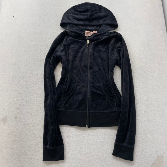 Vintage Juicy Couture Scottie Dog Women's Charcoal Gray Velour Hoodie Y2k Size L