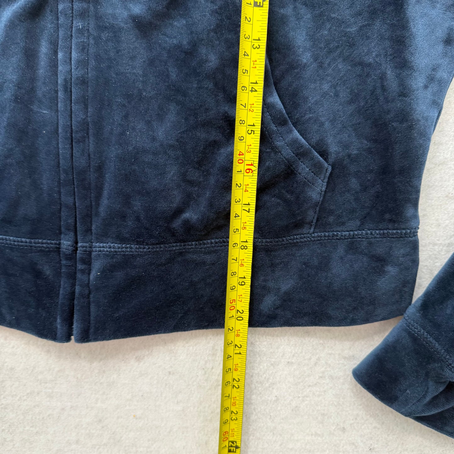 Juicy Couture Women's Navy Velour Zip Up Cropped Hoodie Rhinestones Logo Size XL