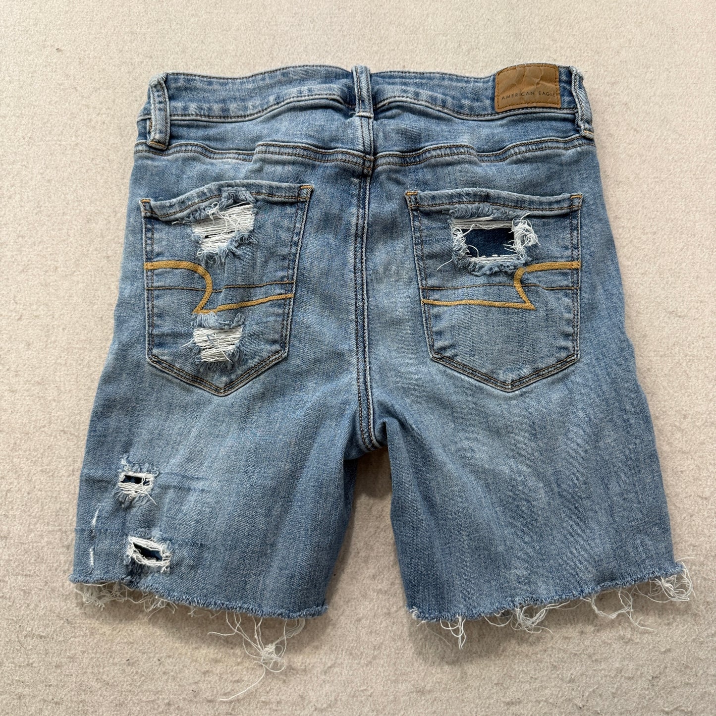 American Eagle Men's Blue Ripped Cut-Off Denim Shorts Stretch Pockets Size W27