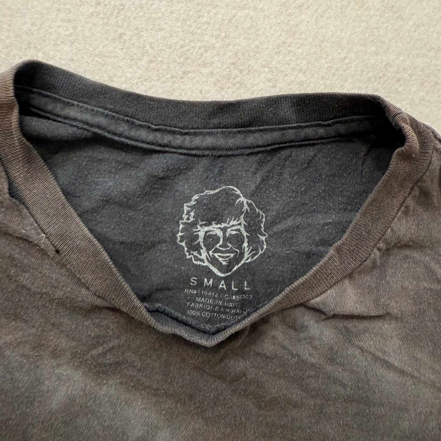 Virginity Rocks Black Washed Graphic T-Shirt Front Text Print Size S