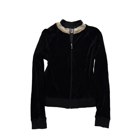 Vintage Juicy Couture black velour full zip hoodie with beige/white design size XL