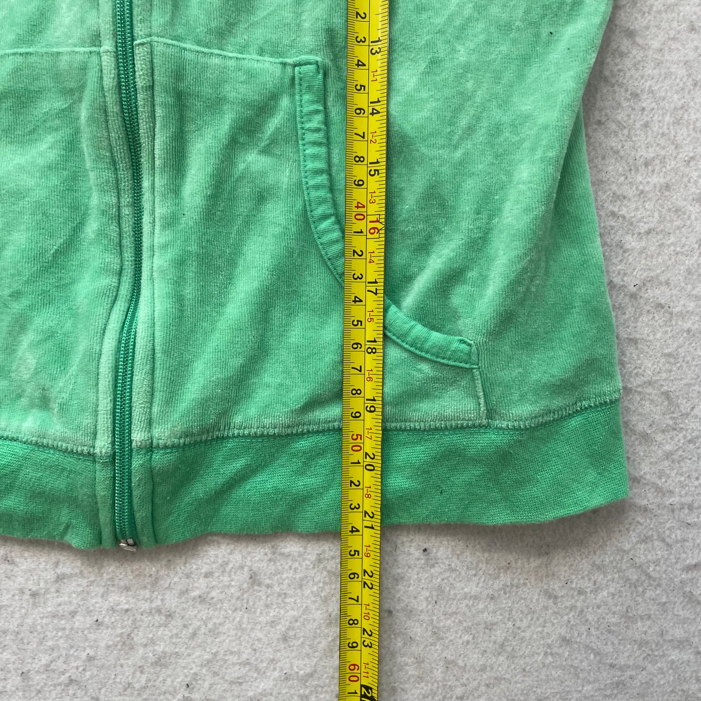 Vintage Juicy Couture Womens Green Velour Zip-Up Hoodie Loungewear Pocket Size L