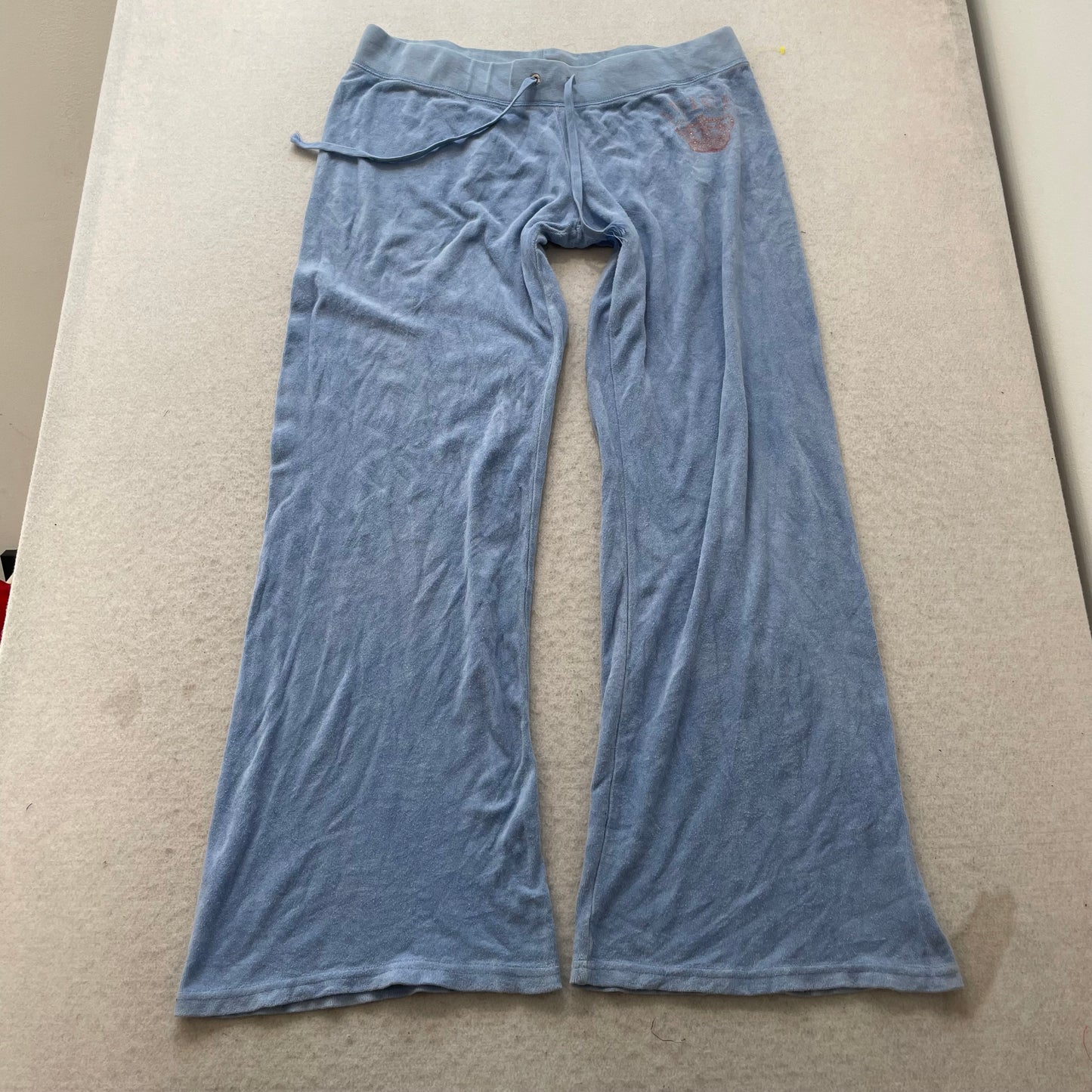 Juicy Couture Women's Light Blue Terry Cloth Flared Track Pant Drawstring Size L