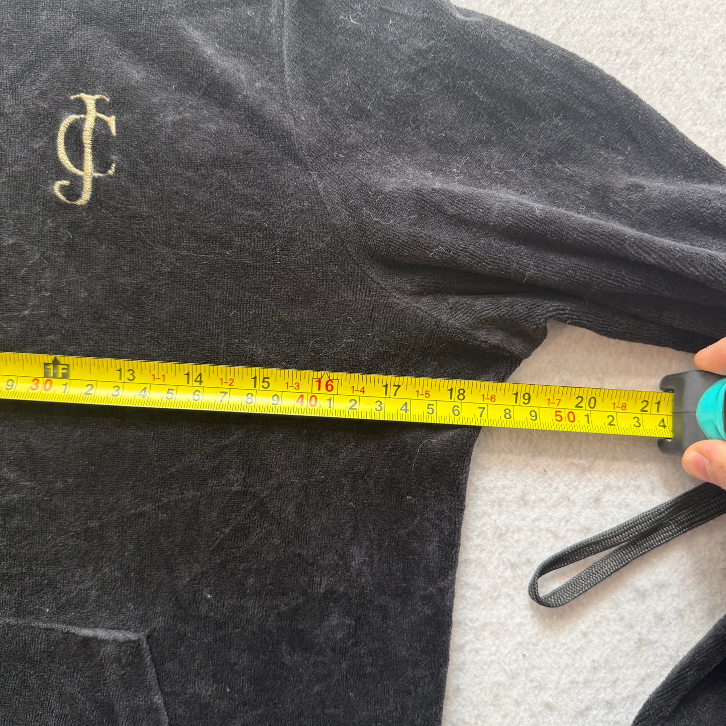 Juicy Couture Womens Black Velour Zip-Up Hoodie Pockets Embroidered Logo Size XL