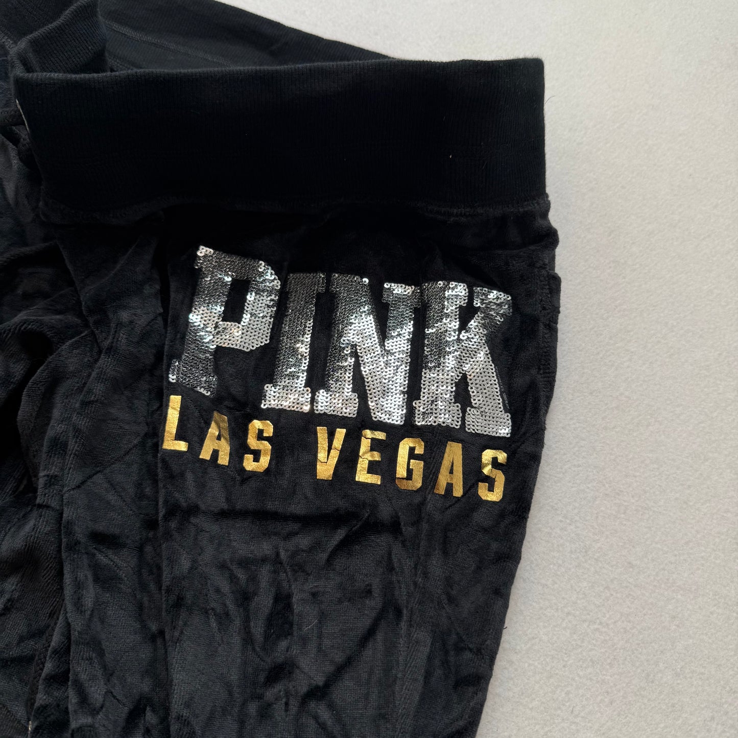 Victoria's Secret PINK Las Vegas Women's Black Velour Flared Track Pants Size M