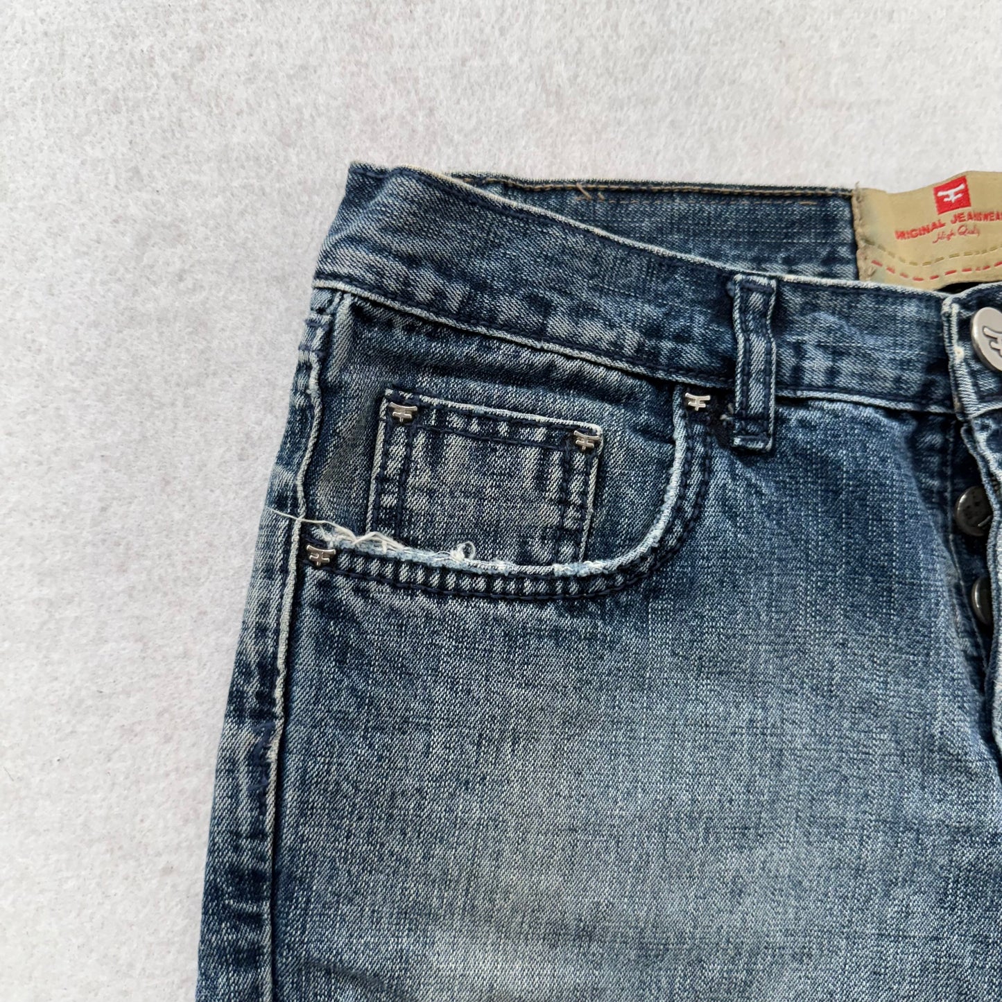 KOSIUKO Low Rise Blue Denim Cutoff Shorts Raw Hem Size 25