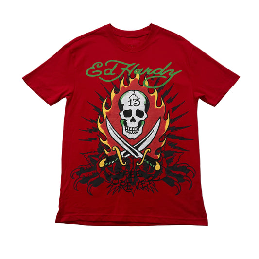 ED HARDY “Flame Skull” RED GRAPHIC TEE