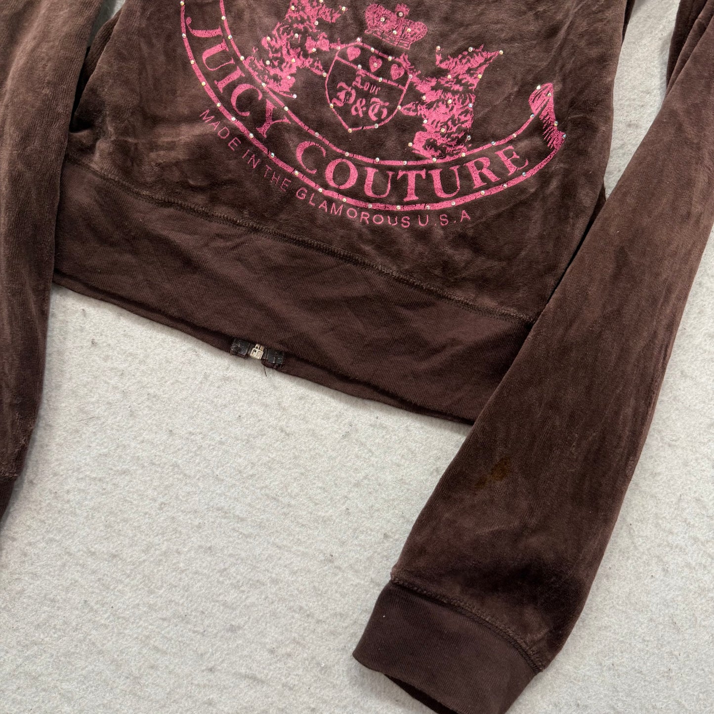 Vintage Juicy Couture Scottie Dogs Womens Dark Brown Velour Zip-Up Hoodie Size L