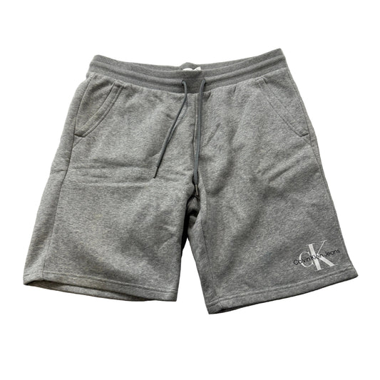 Calvin Klein Men's Heather Gray Fleece Shorts Drawstring Pockets Logo Size M