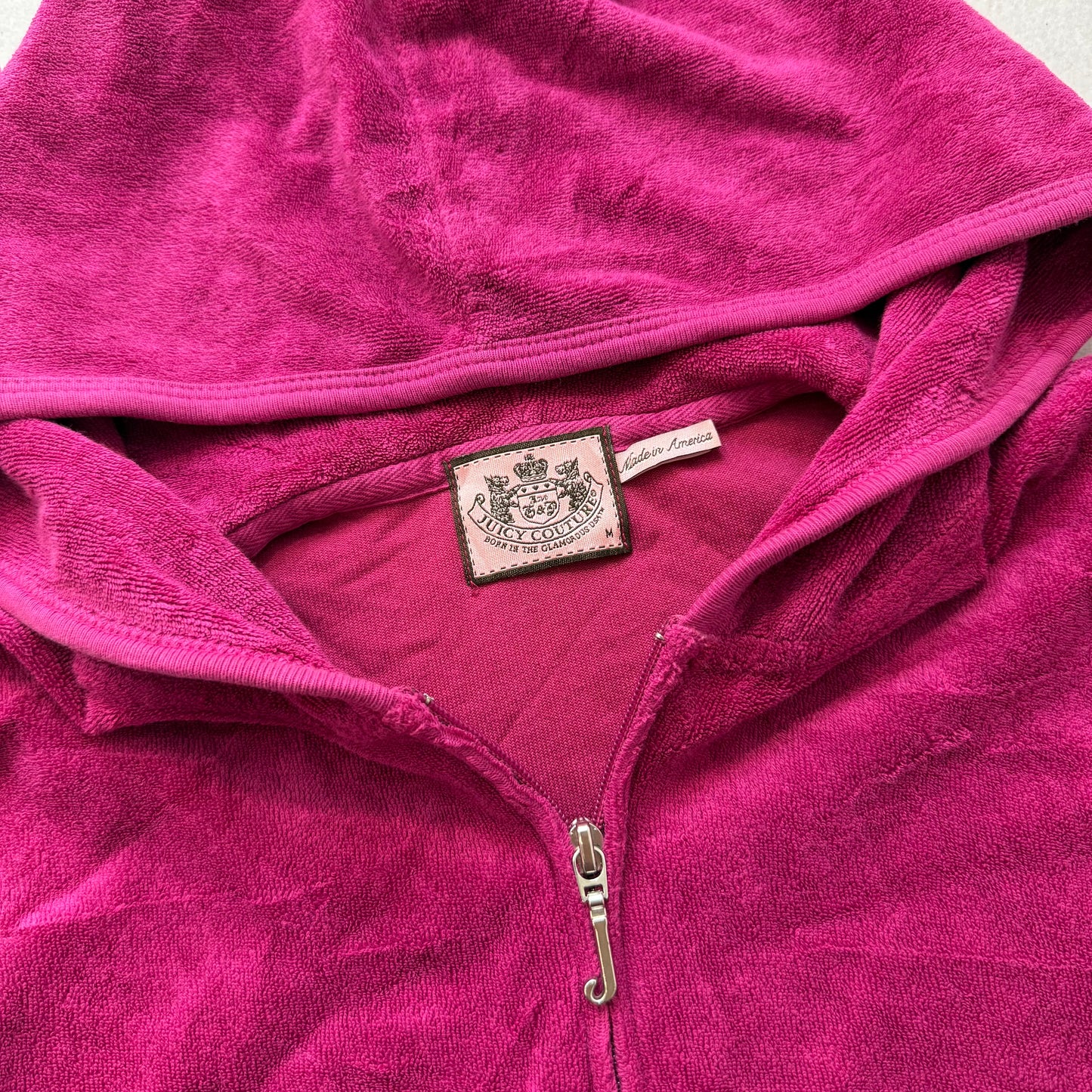 Juicy Couture Women's Hot Pink Terry Cloth Zip-Up Hoodie Short Sleeve Size M