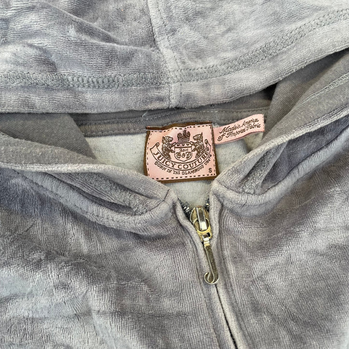 Vintage Juicy Couture Women's Slate Grey Velour Zip-Up Hoodie Loungewear Size S
