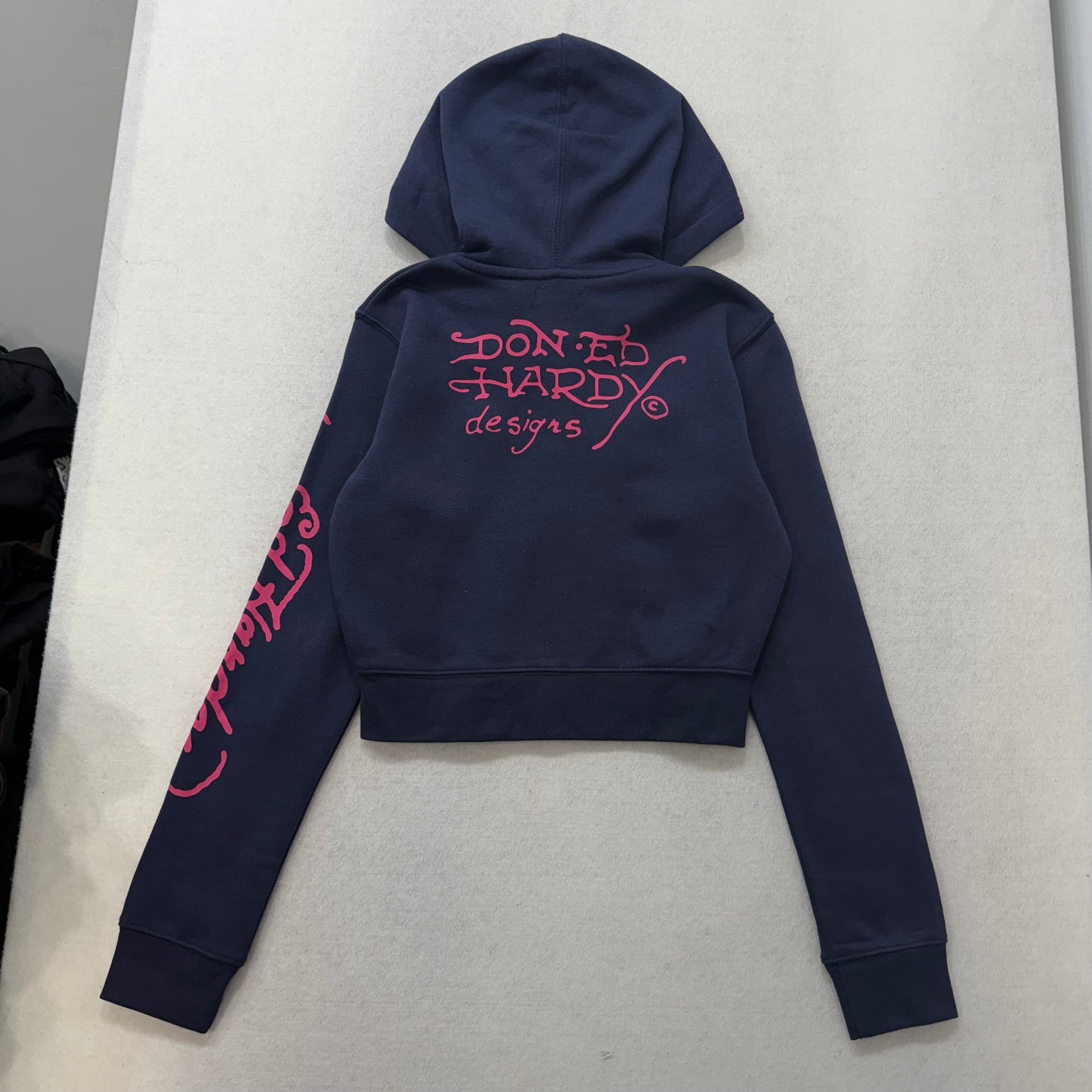 ED HARDY “Eagle Rose” NAVY CROPPED ZIP UP HOODIE