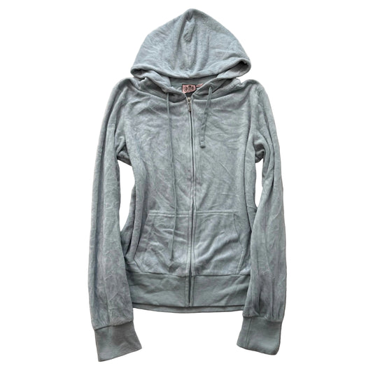 Vintage Juicy Couture Women's Ice Blue Velour Zip Up Hoodie Loungewear Size L