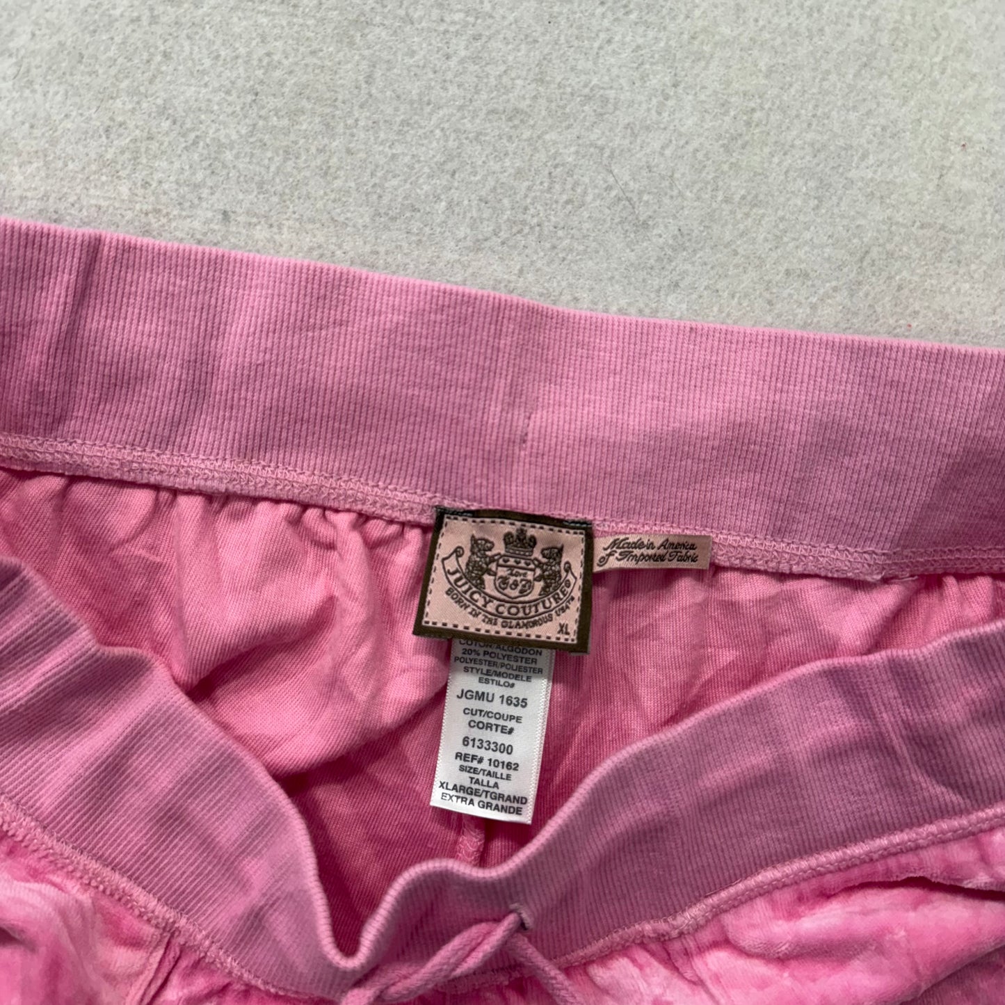 Juicy Couture Pink Velour Flare Track Pants Drawstring Pockets Low Rise Size XL