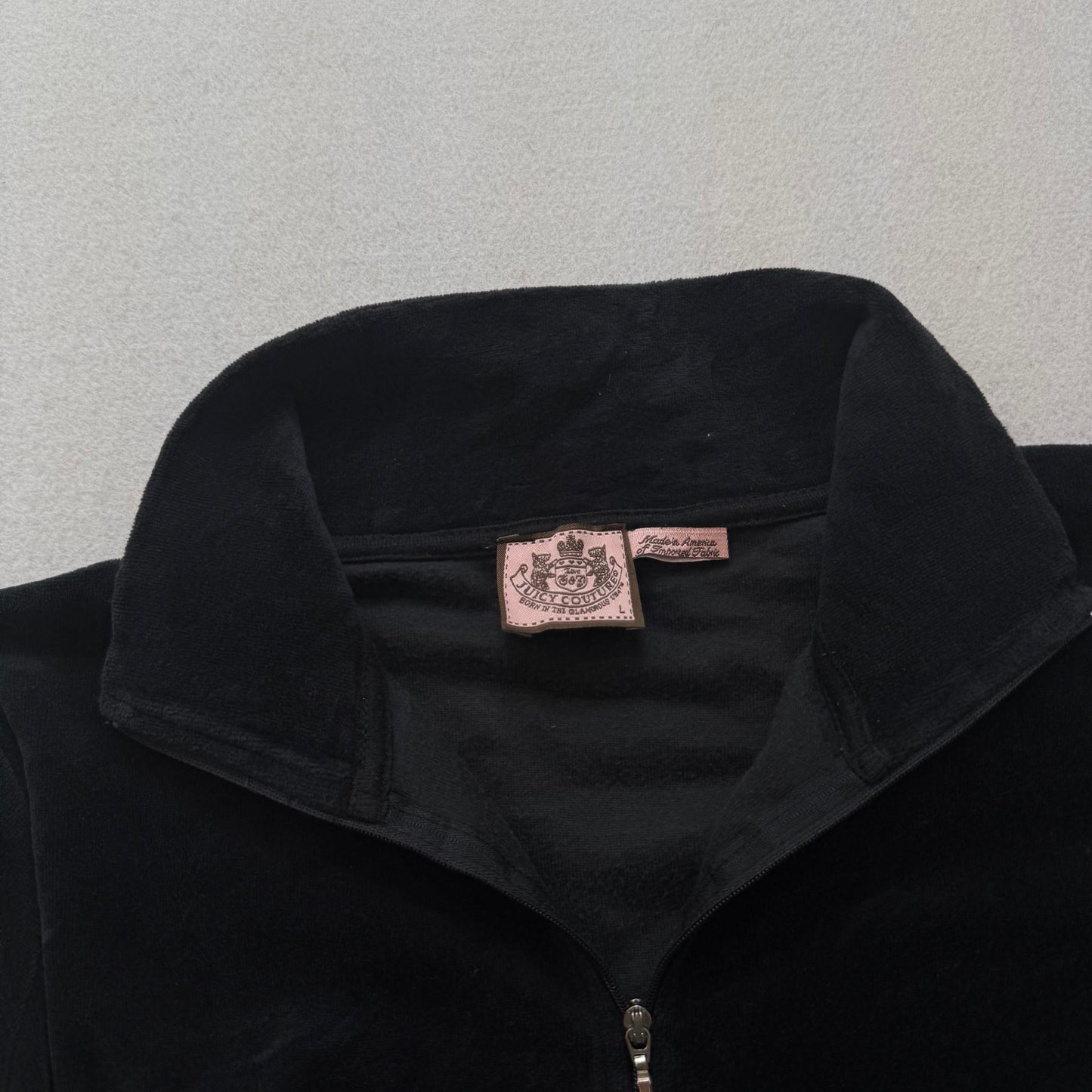 Vintage Juicy Couture Womens Black Velour Zip-Up Hoodie Butterfly Graphic Size L