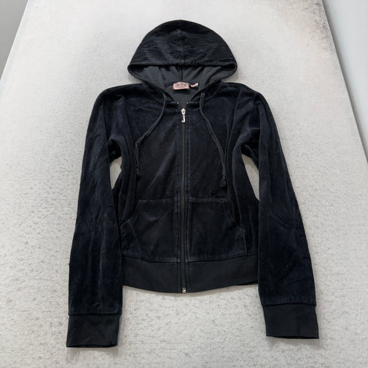 Vintage Juicy Couture Women's Black Velour Tracksuit Set Hoodie & Pants Size L
