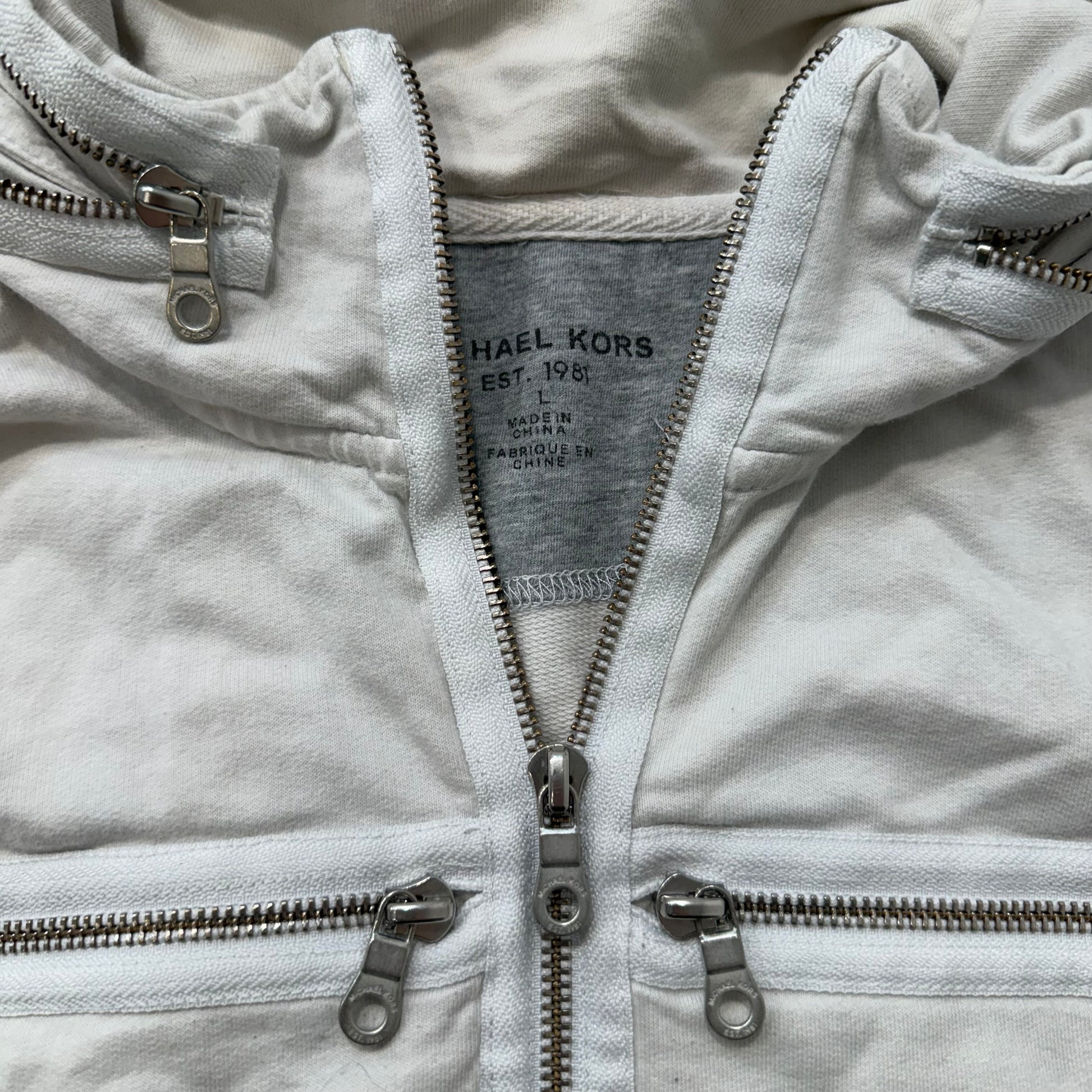 RARE CROSS ZIPPER HIDDEN HOODIE Micheal Kors ZIP UP JACKET size L - Clean Curriculums 