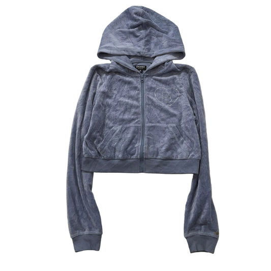 Playboy by Pacsun Women's Gray Velour Zip Up Cropped Fit Hoodie Logo Y2K Size M