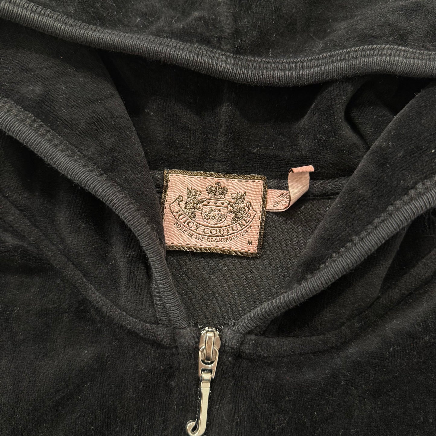 Juicy Couture Black Velour Tracksuit Set Zip Up Hoodie & Flared Pant Logo Size M