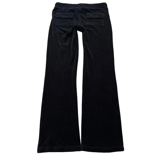 Vintage Juicy Couture Women's Black Velour Flared Track Pant Drawstring Size S