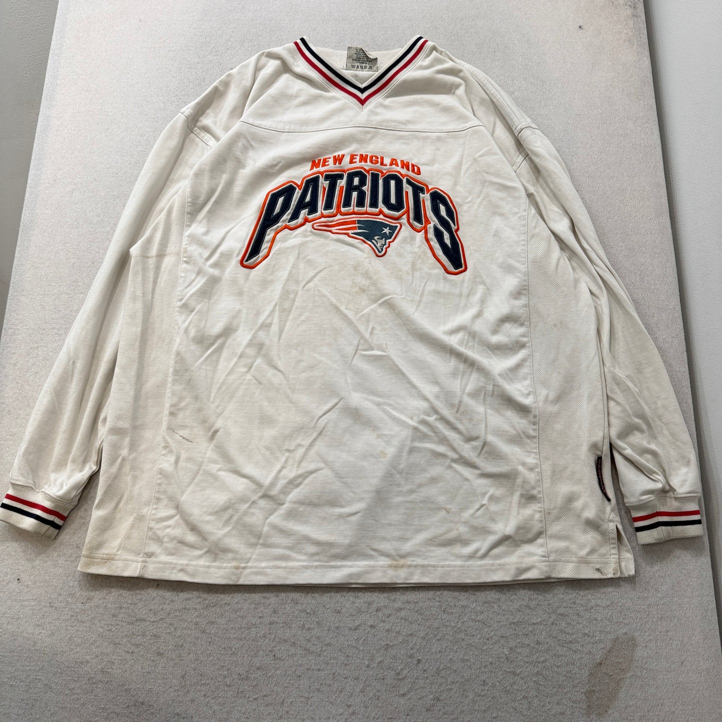 Vintage Lee Sport New England Patriots Jersey Men's White V-Neck Logo Size 2XL