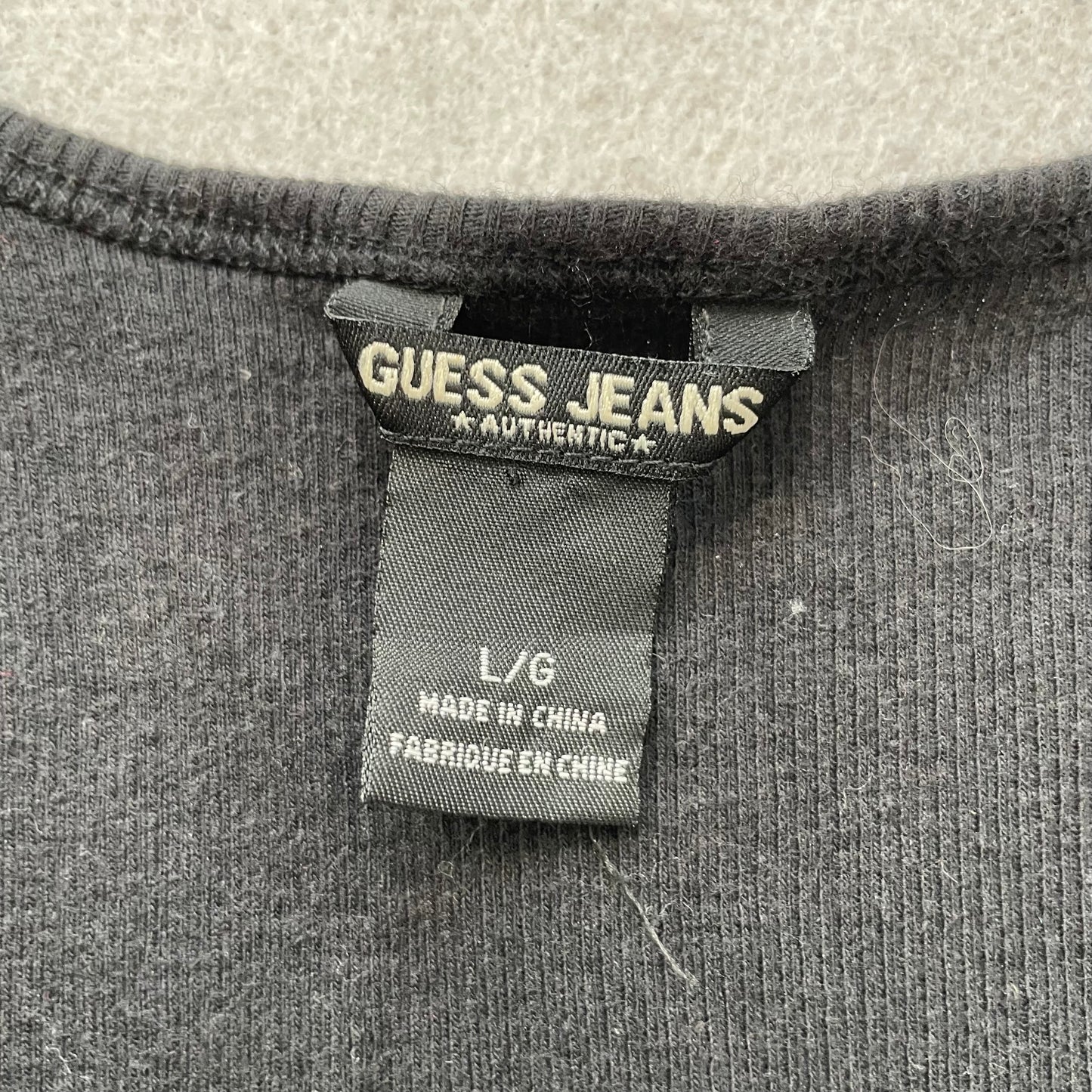 Guess Jeans Women's Black Ribbed Tank Top Sleeveless Front Logo Casual Size L