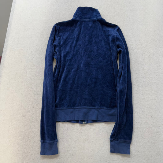 Juicy Couture Women's Midnight Navy Velour Zip Up Track Jacket High Neck Size M