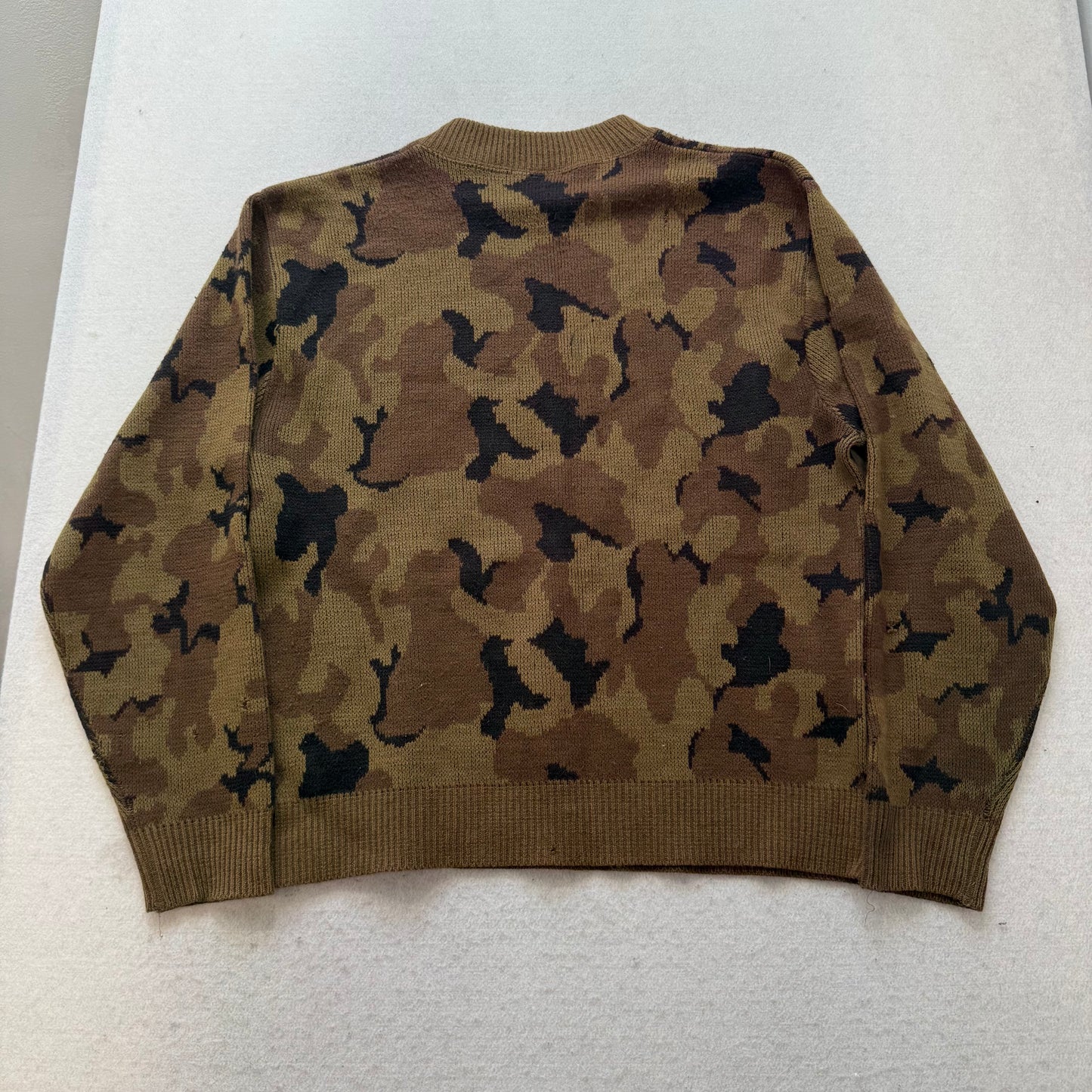 Vintage Kolpin Mens Brown Camo Knit Pullover Sweater Duck Hunter Crewneck Size L