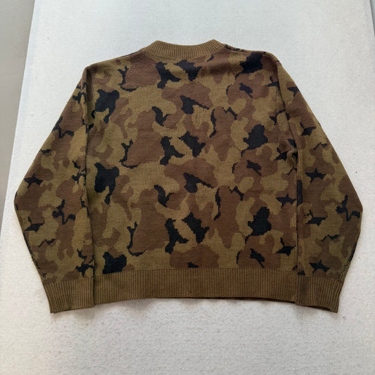 Vintage Kolpin Mens Brown Camo Knit Pullover Sweater Duck Hunter Crewneck Size L
