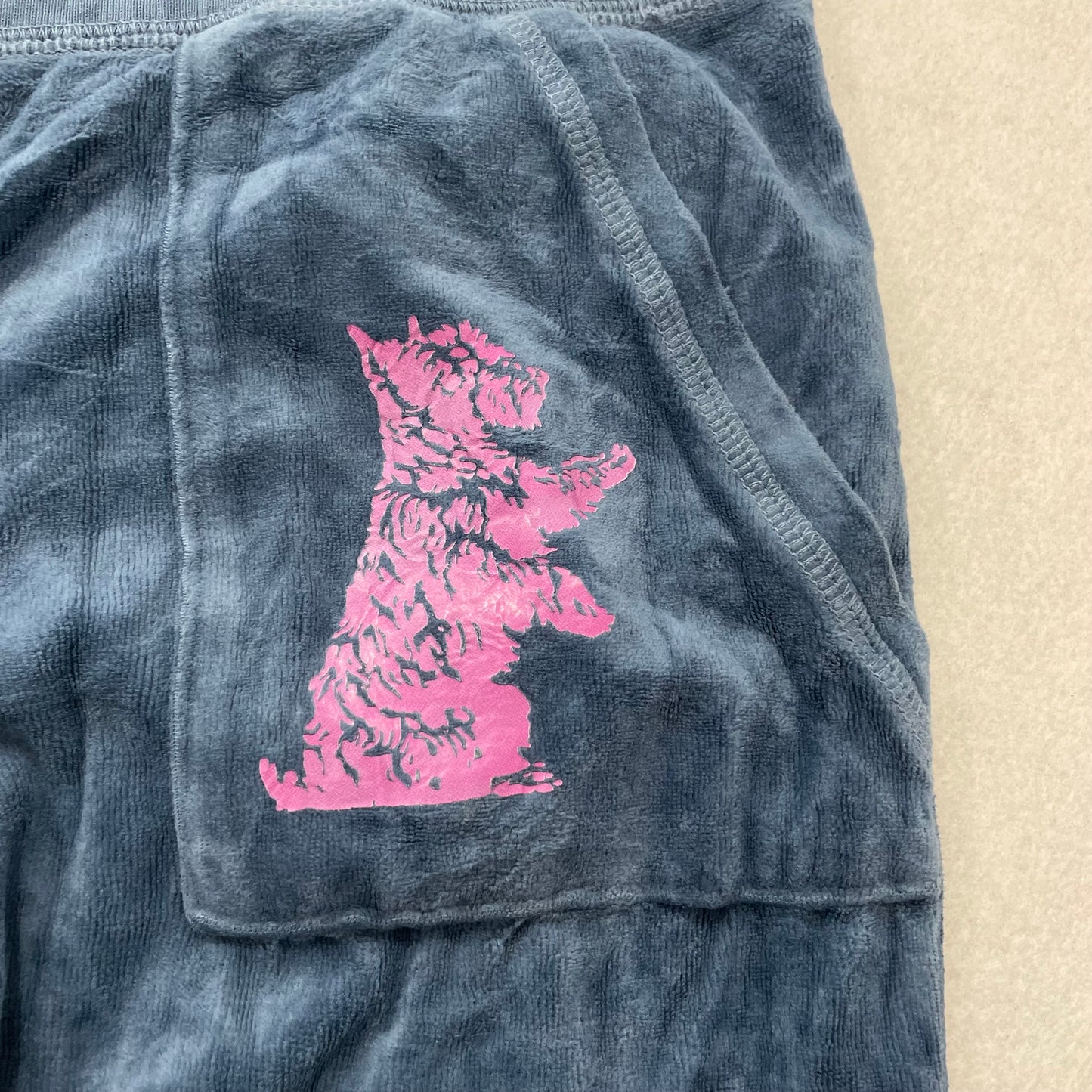 Vintage Juicy Couture Womens Slate Blue Velour Flared Track Pant Dog Logo Size S