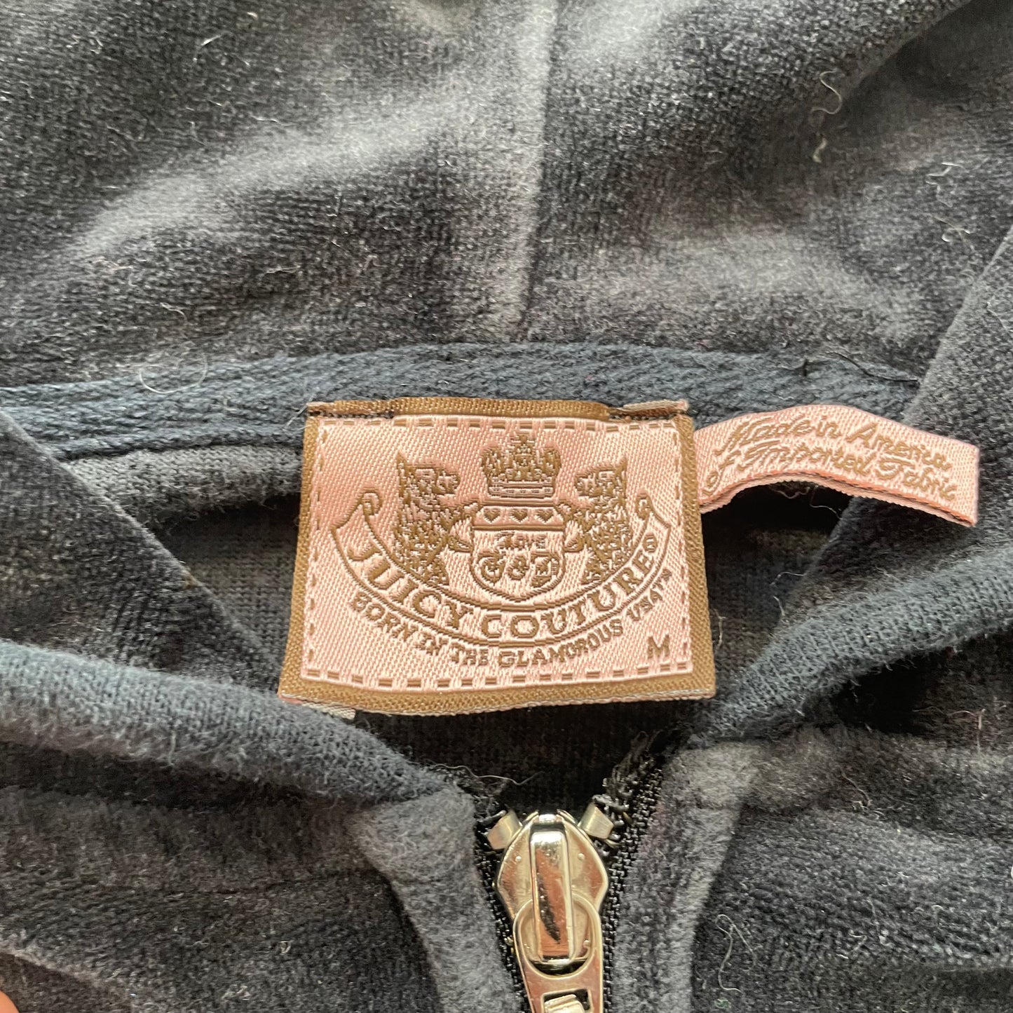 Juicy Couture Women's Charcoal Velour Full Zip Hoodie Pockets Loungewear Size M