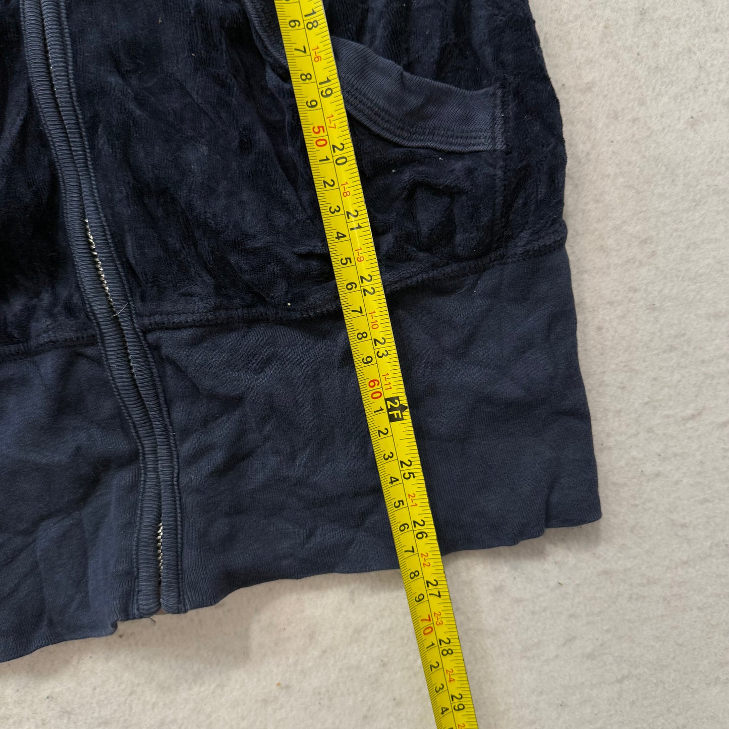 Juicy Couture Women's Navy Velour Zip Up Hoodie Ruched Front Preppy Y2K Size P