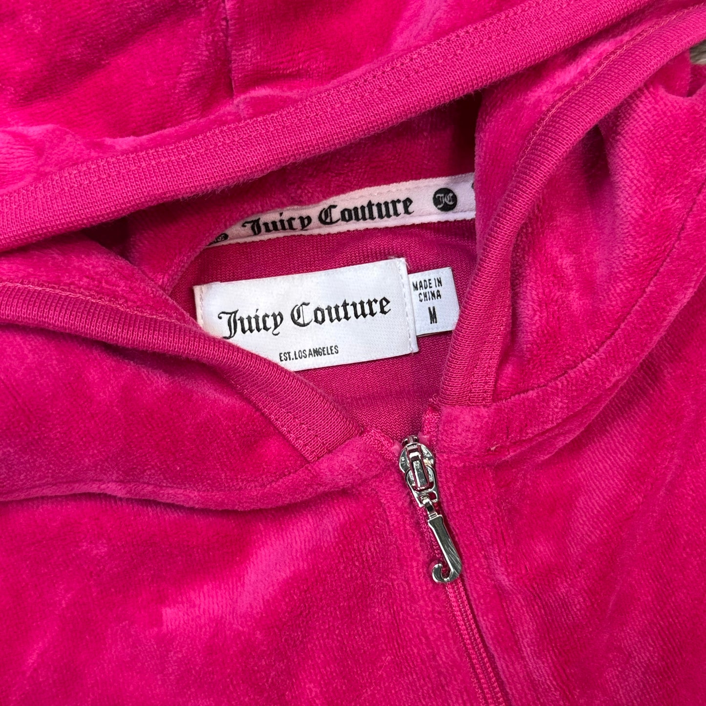 Juicy Couture Women's Hot Pink Velour Zip-Up Hoodie Loungewear Pocket Y2k Size M