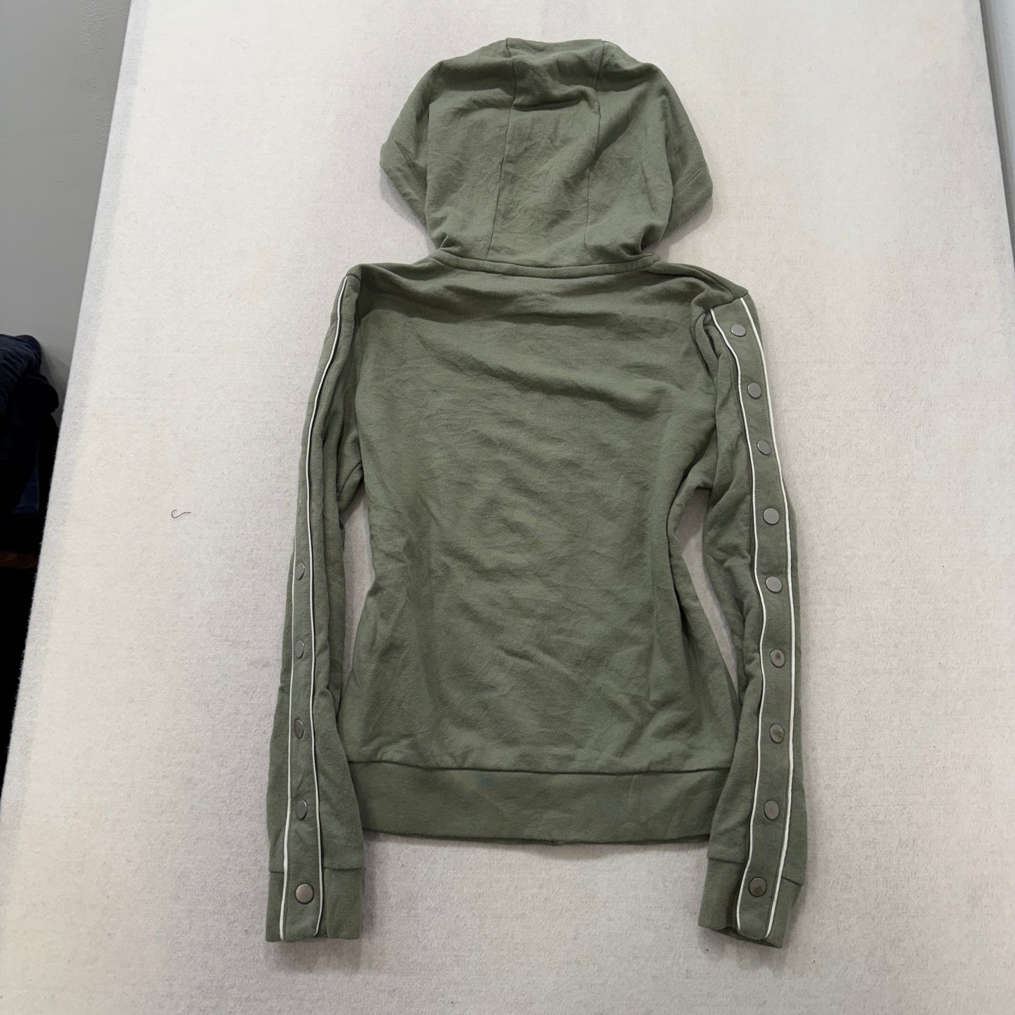 Victoria’s Secret PINK Olive Green Zip Hoodie Snap Button Sleeves Size XS