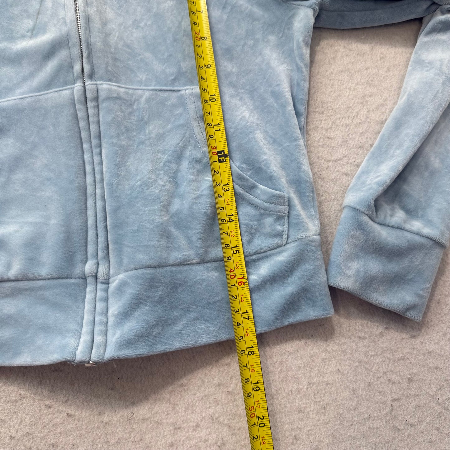 Juicy Couture Women's Slate Blue Velour Zip-Up Cropped Hoodie Rhinestone Size XS