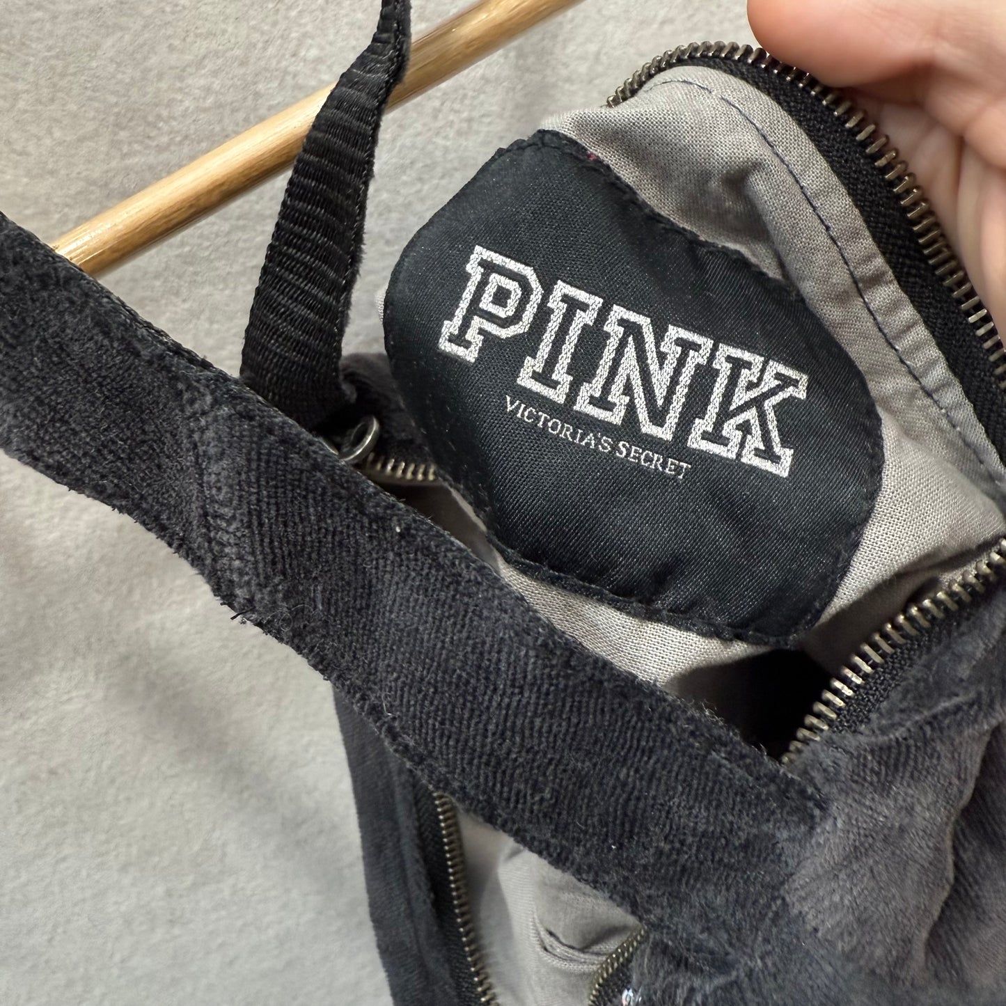 Victoria's Secret PINK Black Velour Sequin Embellished Causal Logo Shoulder Bag