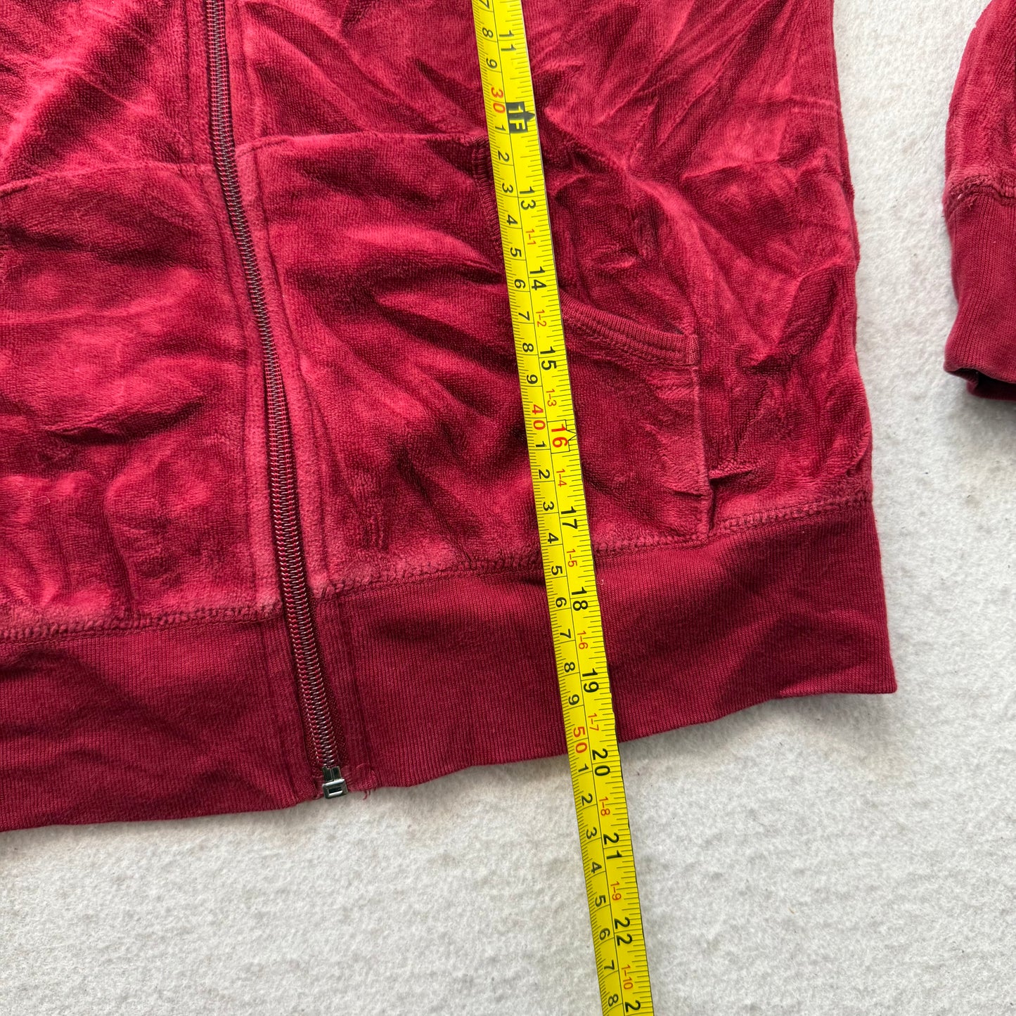 Juicy Couture Women Wine Red Velour Tracksuit Set Hoodie & Pant Pockets Size S/M