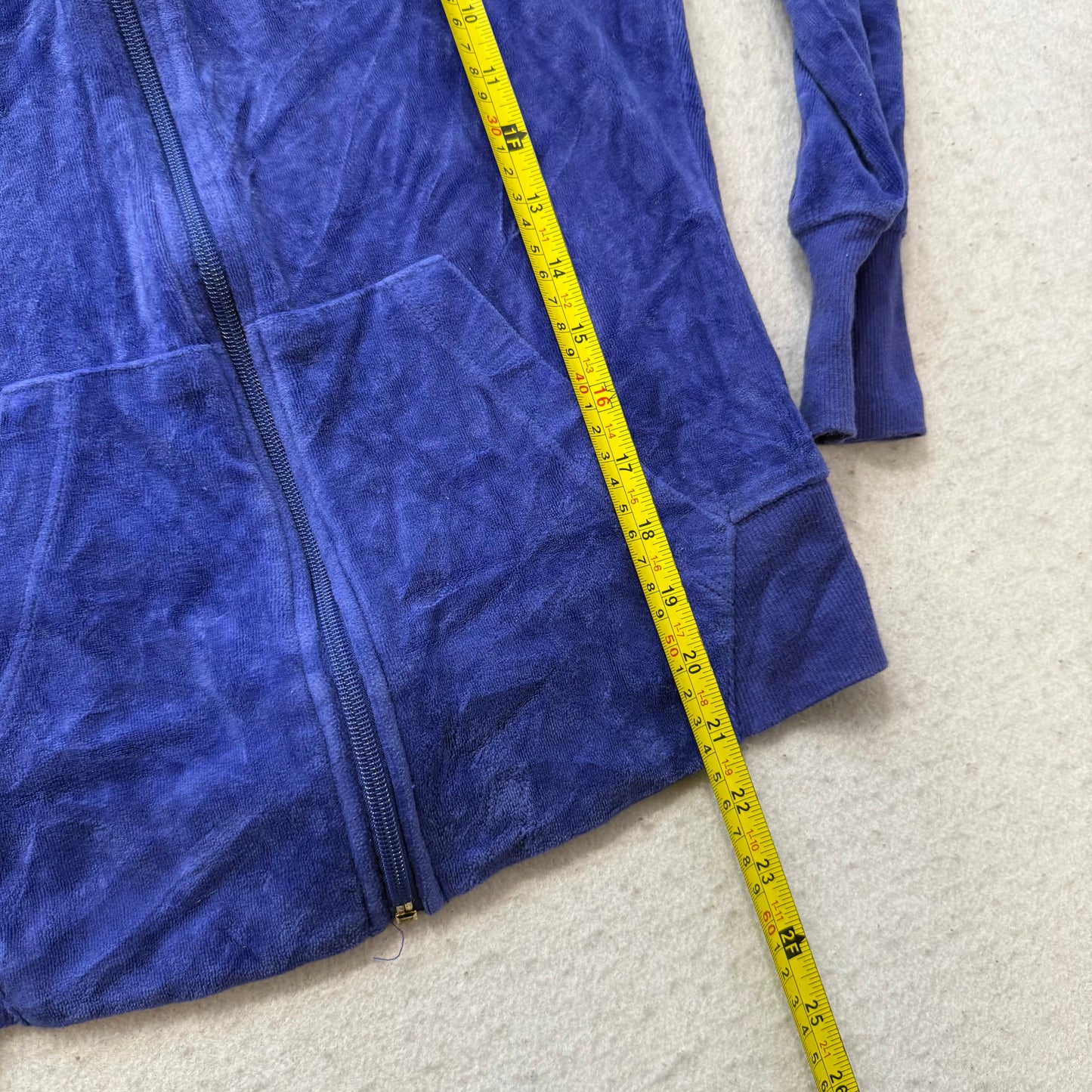 Bebe Women's Cobalt Blue Velour Zip Up Hoodie Loungewear Sequins Logo Y2K Size S
