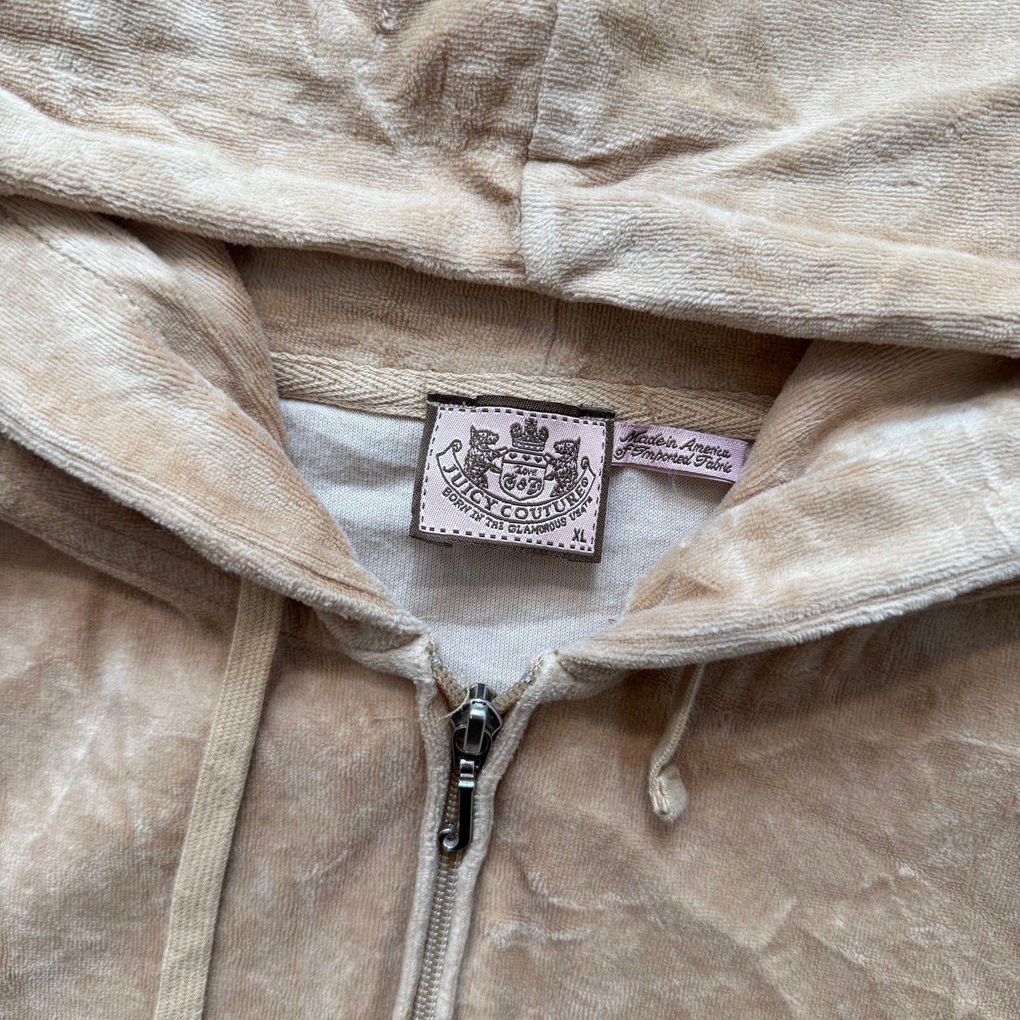 Vintage Juicy Couture Women's Beige Velour Tracksuit Set Crown Graphic Size XL/L