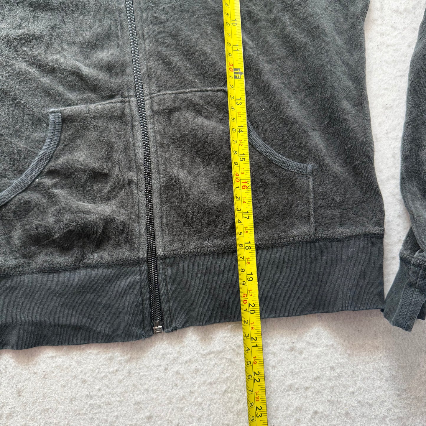 Juicy Couture Womens Charcoal Velour Zip-Up Hoodie Pockets Loungewear Y2k Size M