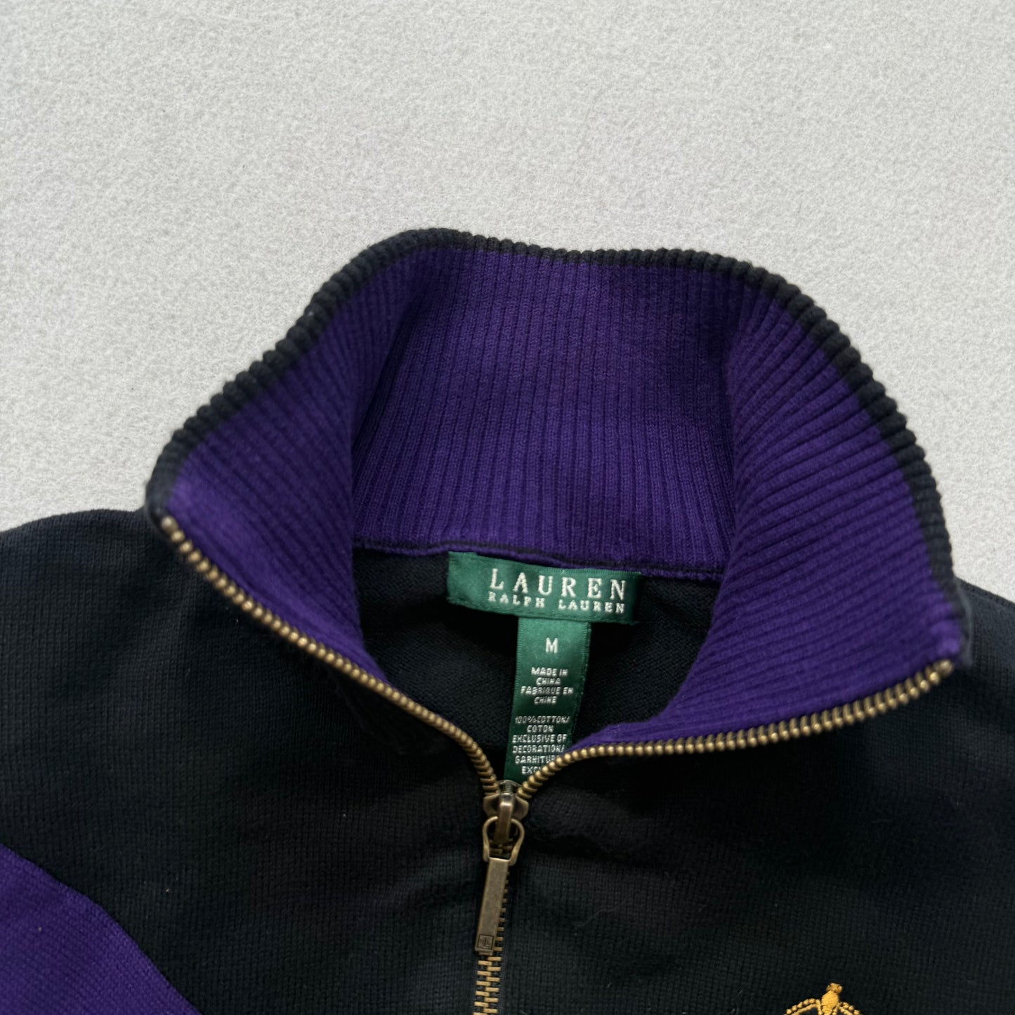 Lauren Ralph Lauren Women's Black Purple Full Zip Jacket Gold Crest Logo Size M