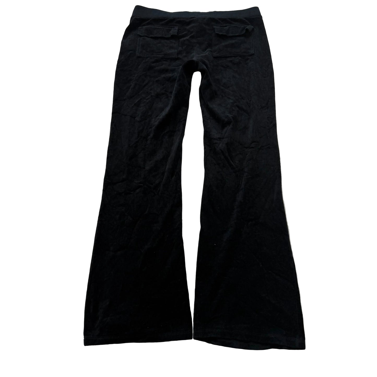 Vintage Juicy Couture Women's Black Velour Flared Track Pants Pockets Y2k Size L