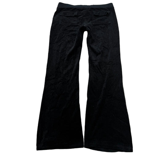 Vintage Juicy Couture Women's Black Velour Flared Track Pants Pockets Y2k Size L