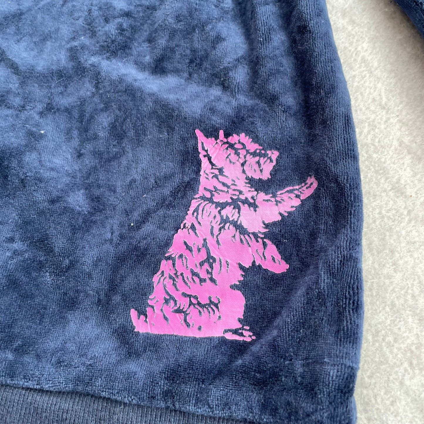 Juicy Couture Women's Navy Velour Zip-Up Hoodie Kangaroo Pockets Dog Logo Size M
